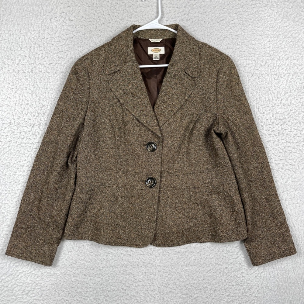 Talbots Blazer Womens 16 Brown Tweed Wool Silk Blend Italian Fabric Professional